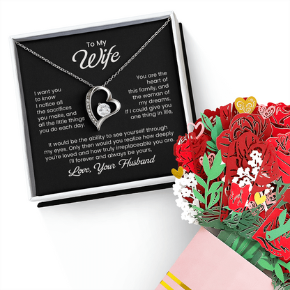 Forever Love Necklace Gift Set with Flower Bouquet & Message Card
