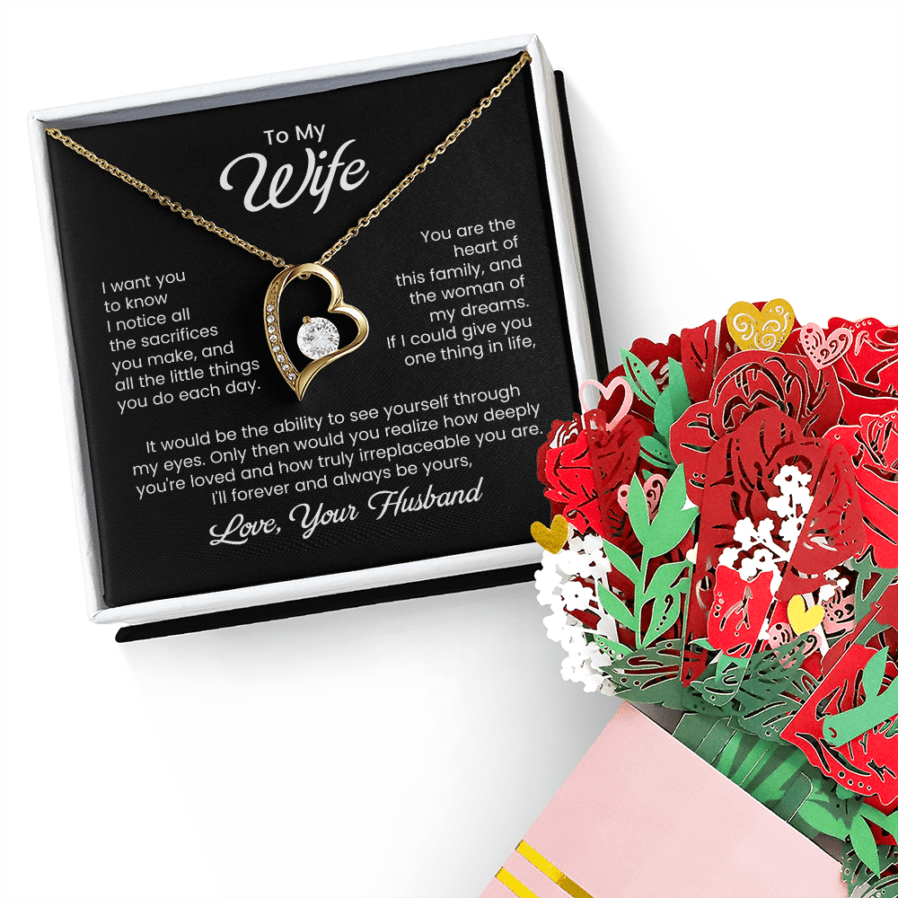 Forever Love Necklace Gift Set with Flower Bouquet & Message Card
