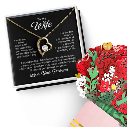 Forever Love Necklace Gift Set with Flower Bouquet & Message Card