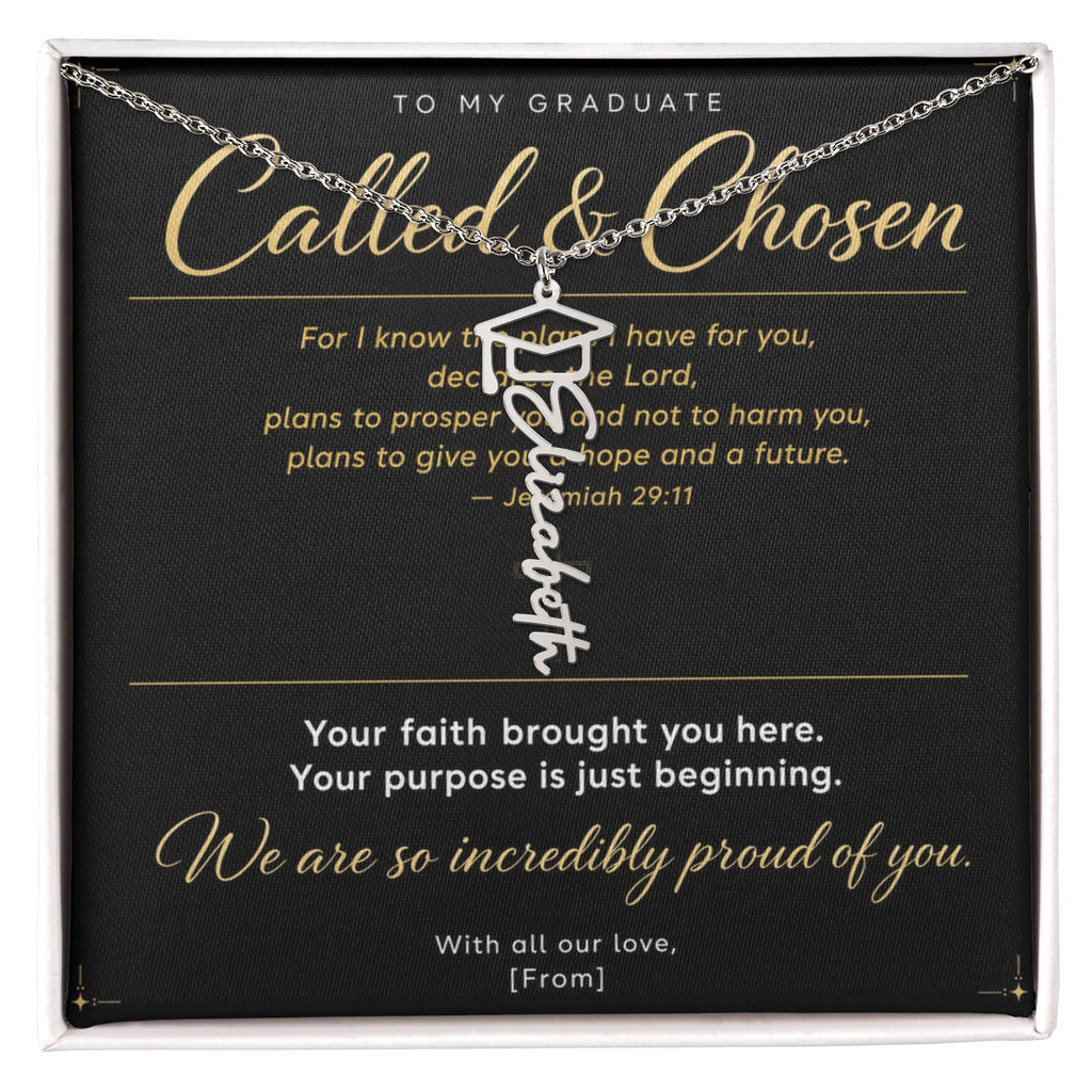 Graduation Cap Name Necklace | Personalized Gift for Her | Class of 2026 | Black Message Card
