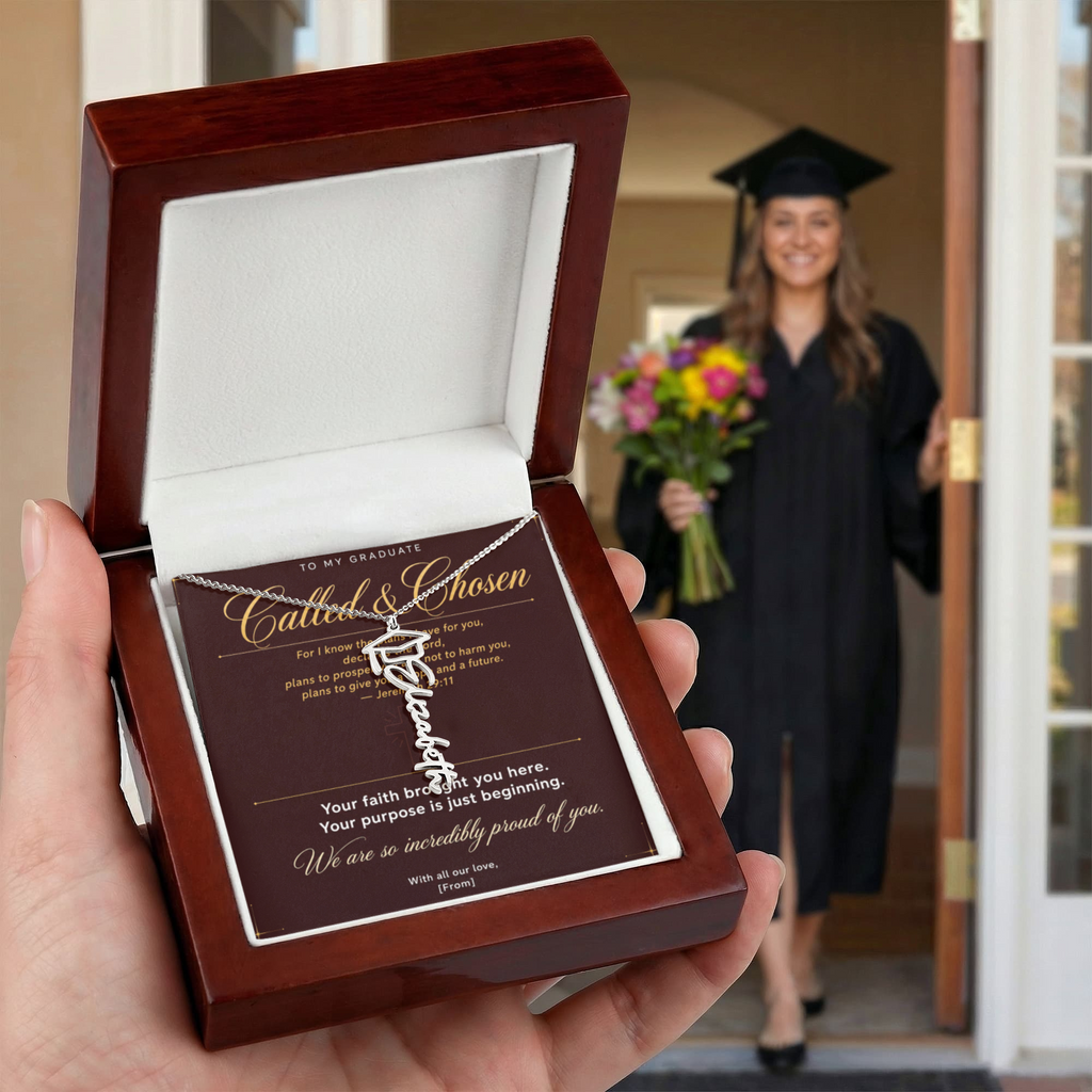 Graduation Cap Name Necklace | Personalized Gift for Her | Class of 2026 | Burgundy Message Card