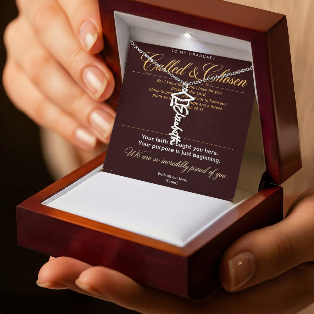 Graduation Cap Name Necklace | Personalized Gift for Her | Class of 2026 | Burgundy Message Card