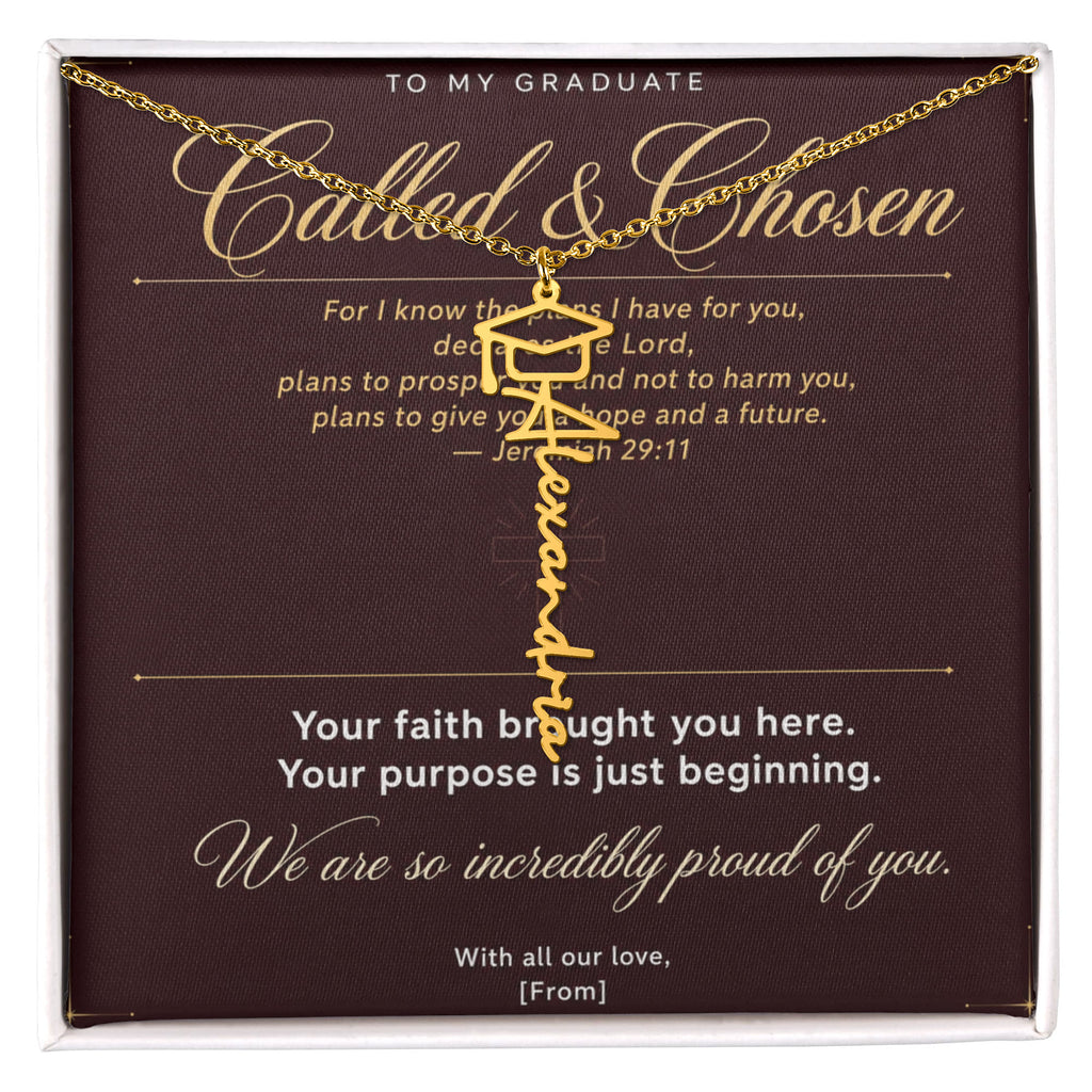 Graduation Cap Name Necklace | Personalized Gift for Her | Class of 2026 | Burgundy Message Card