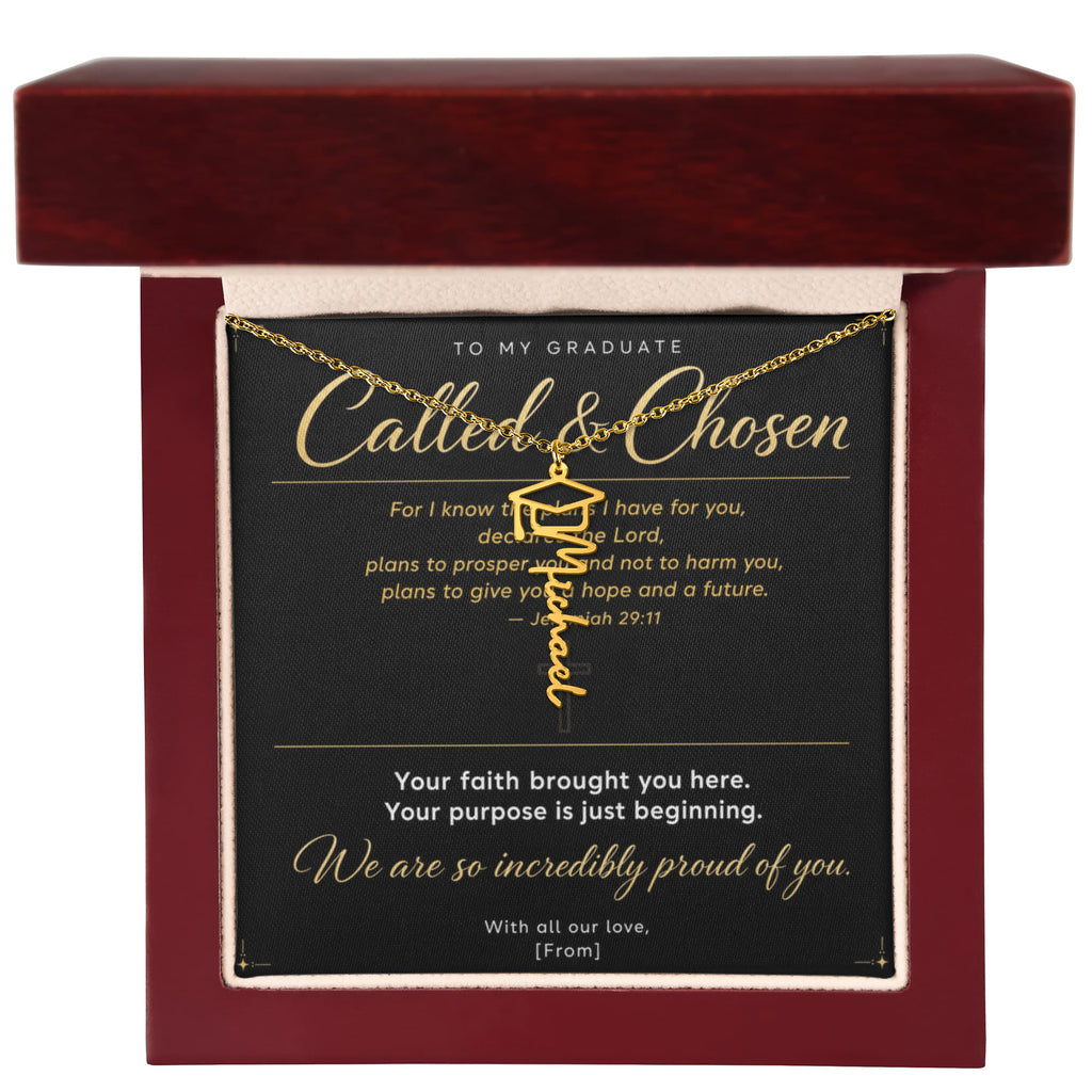 Graduation Cap Name Necklace | Personalized Gift for Her | Class of 2026 | Black Message Card