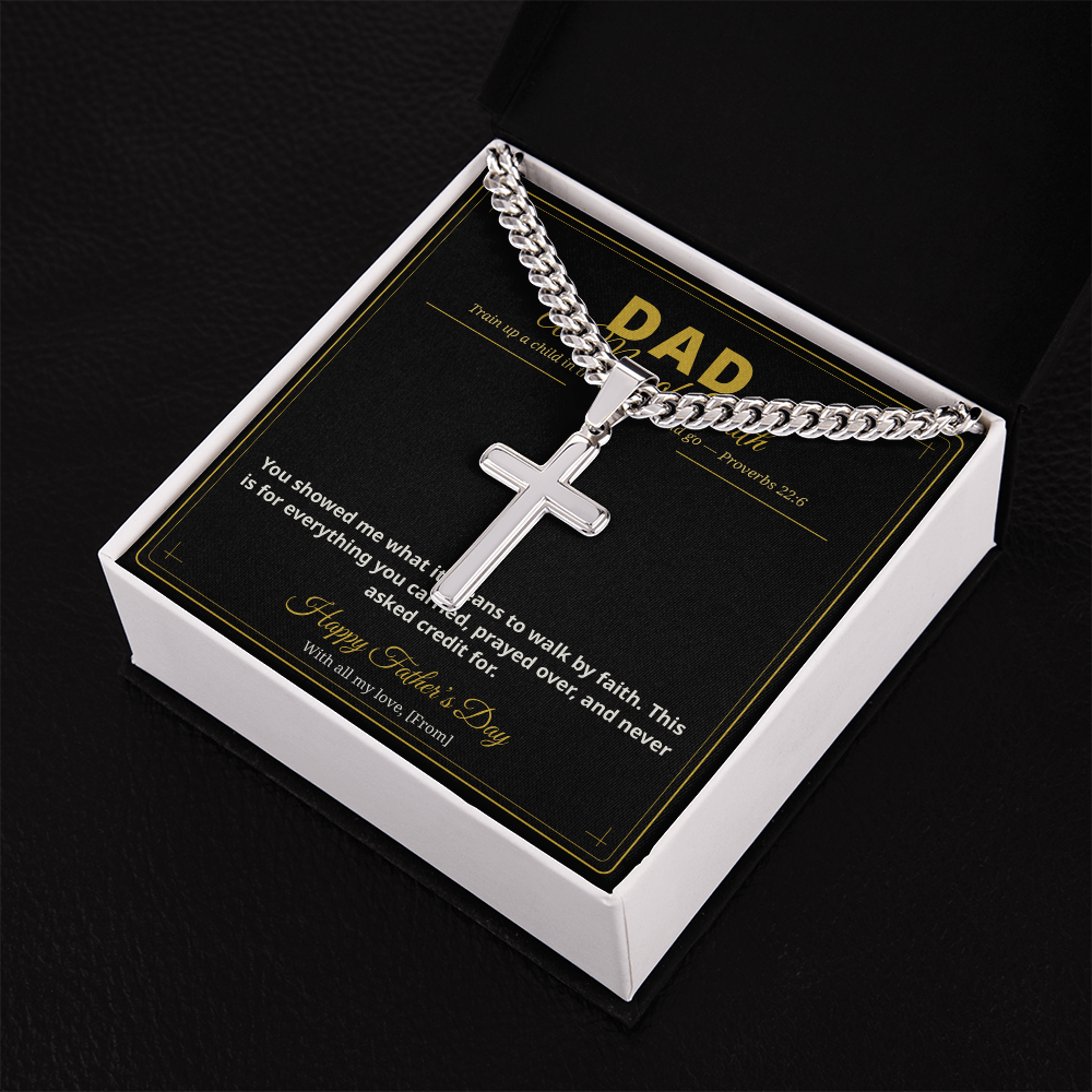 To My Dad — A Man of Faith | Personalized Cross Cuban Link Chain | Christian Father's Day Gift with Message Card