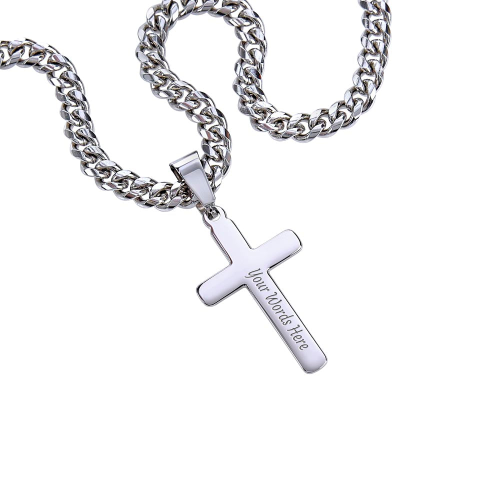 To My Dad — A Man of Faith | Personalized Cross Cuban Link Chain | Christian Father's Day Gift with Message Card