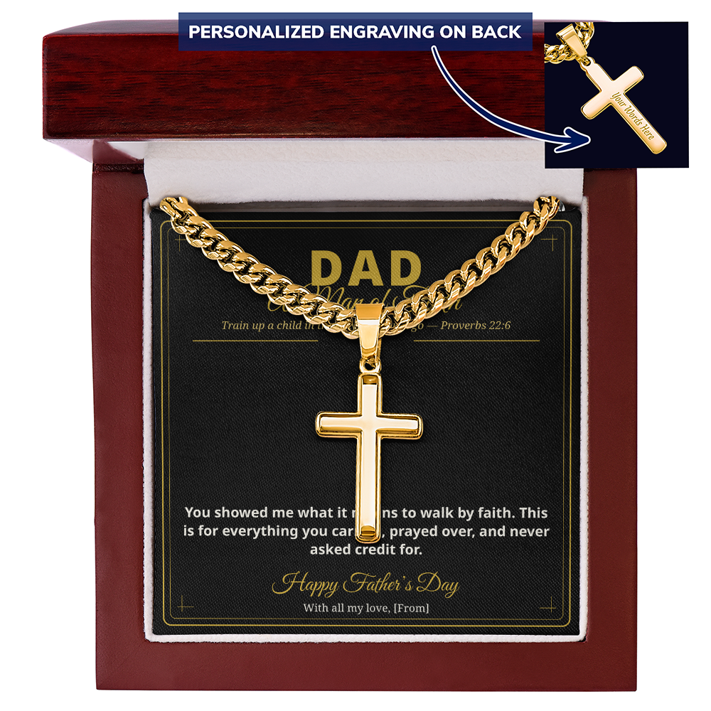 To My Dad — A Man of Faith | Personalized Cross Cuban Link Chain | Christian Father's Day Gift with Message Card