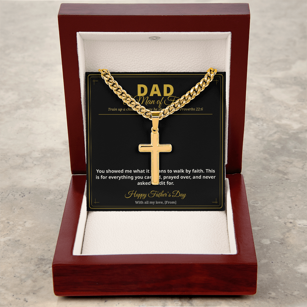 To My Dad — A Man of Faith | Personalized Cross Cuban Link Chain | Christian Father's Day Gift with Message Card