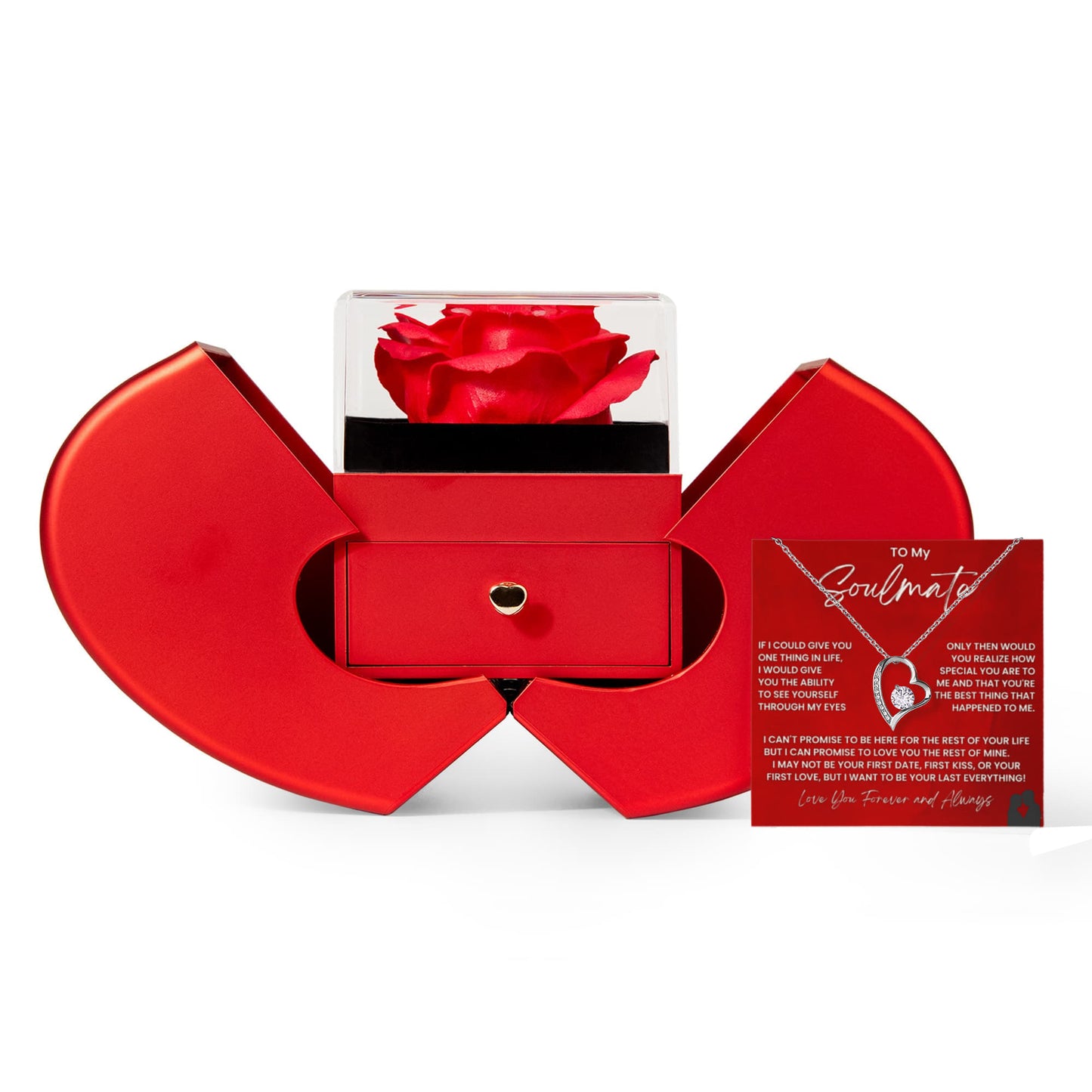 Forever Love Necklace Heart Box Gift Set | Eternal Rose & Jewelry